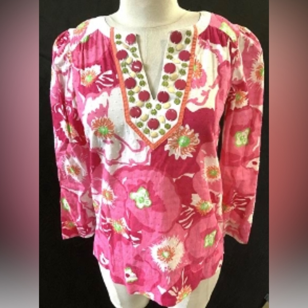 Lilly Pulitzer Cotton Tunic w Disc Detail, EUC Size Medium